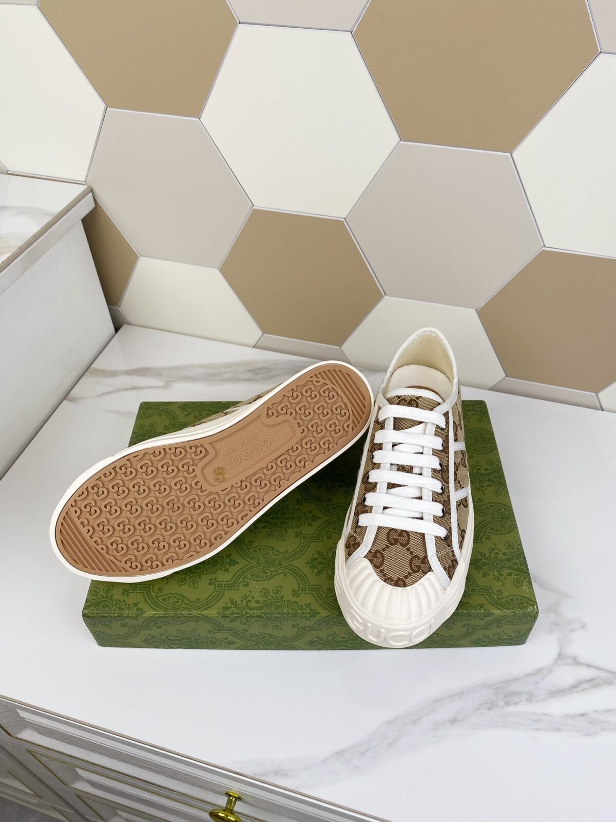 GG JULIO SNEAKER WITH WEB BROWN PATTERNED CANVAS - 图片 9