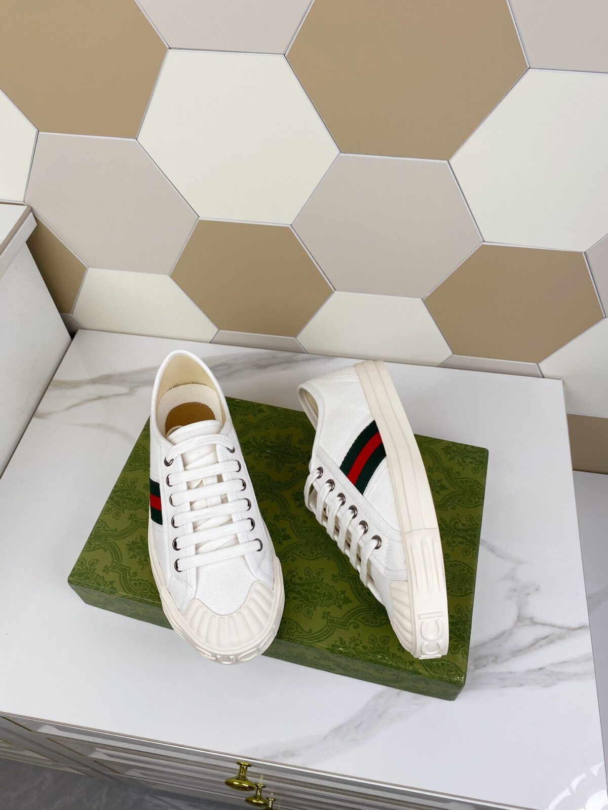GG JULIO SNEAKER WITH WEB WHITE CANVAS - 图片 6