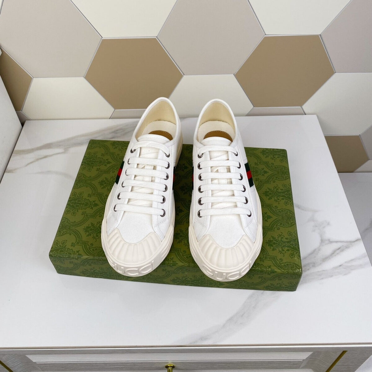 GG JULIO SNEAKER WITH WEB WHITE CANVAS - 图片 1