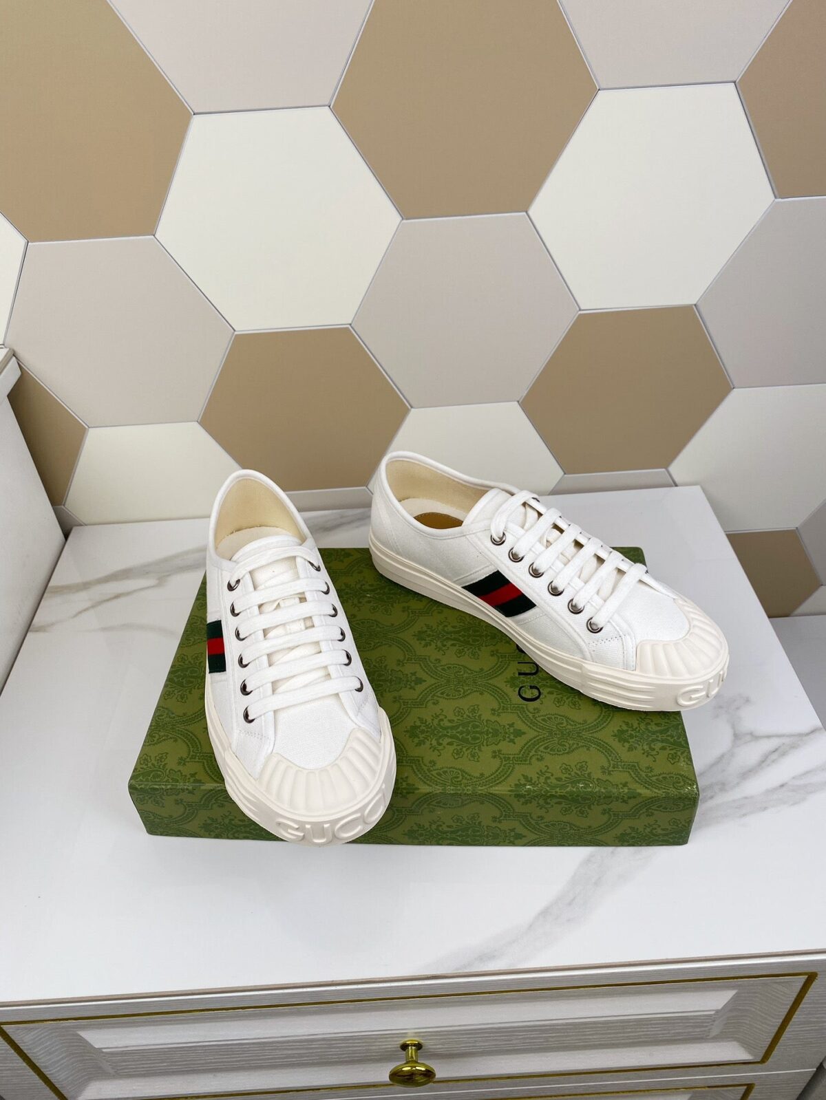 GG JULIO SNEAKER WITH WEB WHITE CANVAS - 图片 2