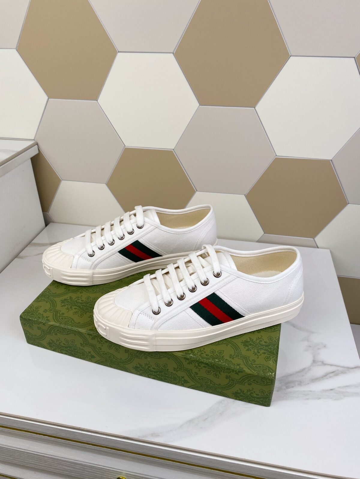 GG JULIO SNEAKER WITH WEB WHITE CANVAS - 图片 3
