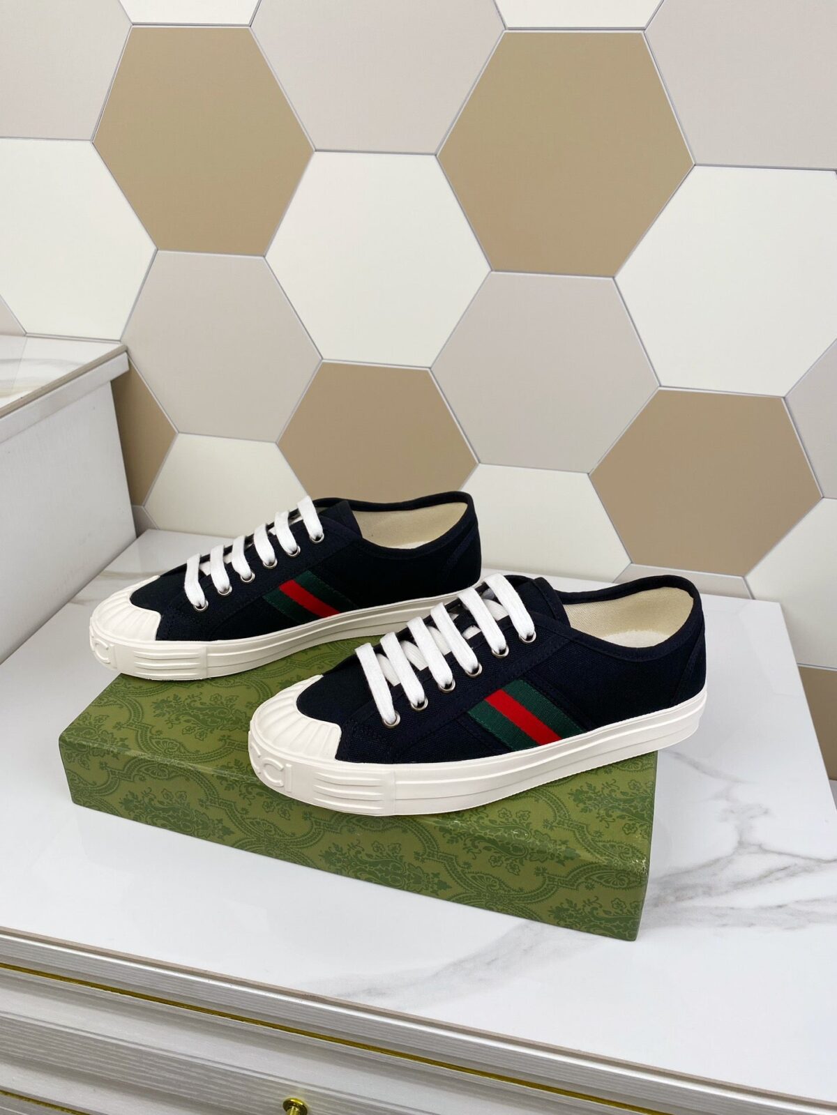 GG JULIO SNEAKER WITH WEB BLACK CANVAS - 图片 3