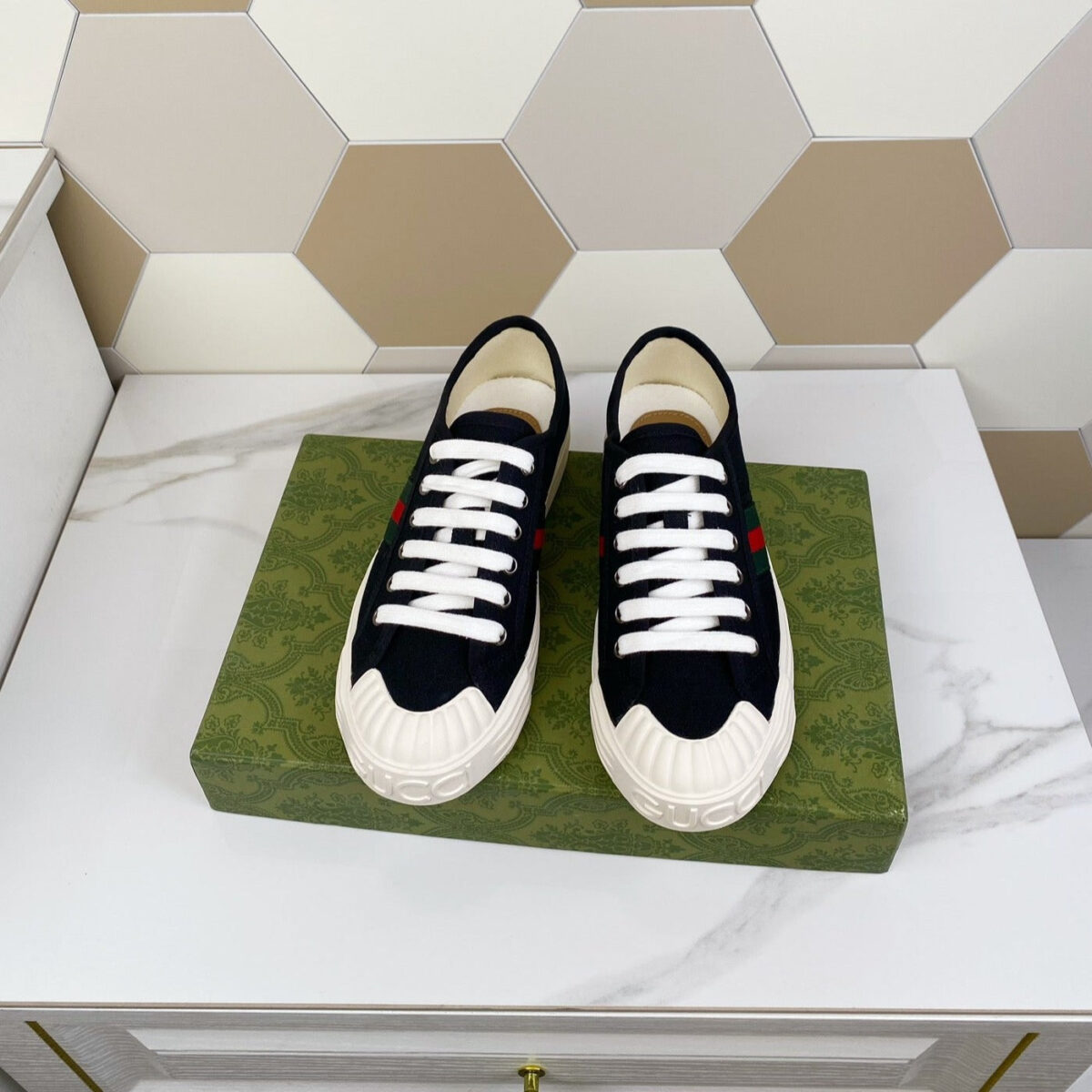 GG JULIO SNEAKER WITH WEB BLACK CANVAS - 图片 1