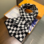 DAMIER SCARF 200 CM IN BLACK MIX WHITE CASHMERE 388193 - 图片 3