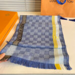 DAMIER SCARF 190 CM IN SAPPHIRE BLUE CASHMERE 391146 - 图片 4