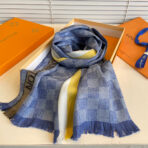 DAMIER SCARF 190 CM IN SAPPHIRE BLUE CASHMERE 391146 - 图片 3