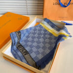 DAMIER SCARF 190 CM IN SAPPHIRE BLUE CASHMERE 391146 - 图片 5