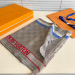 DAMIER SCARF 190 CM IN KHAKI BROWN CASHMERE 391147 - 图片 5