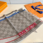 DAMIER SCARF 190 CM IN KHAKI BROWN CASHMERE 391147 - 图片 4