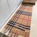 CLASSIC CHECK SCARF 180 CM IN CAMEL BROWN MIX BLACK CASHMERE  394772 - 图片 5