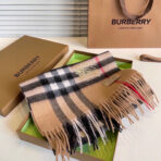 CLASSIC CHECK SCARF 180 CM IN CAMEL BROWN MIX BLACK CASHMERE  394772 - 图片 3