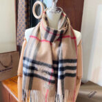 CLASSIC CHECK SCARF 180 CM IN CAMEL BROWN MIX BLACK CASHMERE  394772 - 图片 4