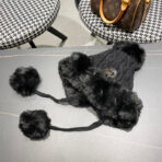 DEERSTALKER HAT IN BLACK WOOL AND FLEECE 434696 - 图片 5