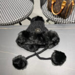 DEERSTALKER HAT IN BLACK WOOL AND FLEECE 434696 - 图片 3