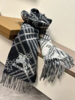CLASSIC CHECK SCARF 168 CM IN BLACK CASHMERE 396320 - 图片 3