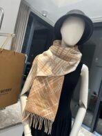 CLASSIC CHECK SCARF 168 CM IN CIDER BROWN CASHMERE 396322 - 图片 2