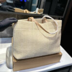 CROCHET TOTE BAG 38 IN BEIGE WOVEN RAFFIA BROWN CALFSKIN STRAP - 图片 2