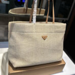 CROCHET TOTE BAG 38 IN BEIGE WOVEN RAFFIA BROWN CALFSKIN STRAP - 图片 4