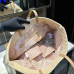 CROCHET TOTE BAG 38 IN BEIGE WOVEN RAFFIA BROWN CALFSKIN STRAP - 图片 7