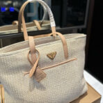 CROCHET TOTE BAG 38 IN BEIGE WOVEN RAFFIA CALFSKIN STRAP - 图片 5