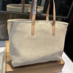 CROCHET TOTE BAG 38 IN BEIGE WOVEN RAFFIA CALFSKIN STRAP - 图片 8