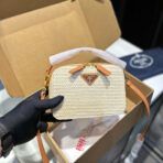 CROCHET SHOULDER BAG 18 IN BEIGE WOVEN RAFFIA CALFSKIN STRAP - 图片 5