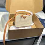 CROCHET SHOULDER BAG 18 IN BEIGE WOVEN RAFFIA CALFSKIN STRAP