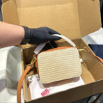 CROCHET SHOULDER BAG 18 IN BEIGE WOVEN RAFFIA CALFSKIN STRAP - 图片 9