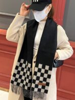 DAMIER SCARF 180 CM IN BLACK MIX WHITE CASHMERE 388315 - 图片 4
