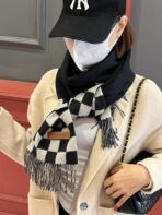 DAMIER SCARF 180 CM IN BLACK MIX WHITE CASHMERE 388315 - 图片 7
