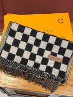 DAMIER SCARF 180 CM IN BLACK MIX WHITE CASHMERE 388315 - 图片 9