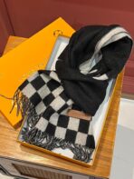 DAMIER SCARF 180 CM IN BLACK MIX WHITE CASHMERE 388315 - 图片 6