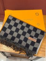 DAMIER SCARF 180 CM IN MIDNIGHT BLUE MIX GRAY CASHMERE 388316 - 图片 9