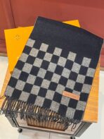 DAMIER SCARF 180 CM IN MIDNIGHT BLUE MIX GRAY CASHMERE 388316 - 图片 2