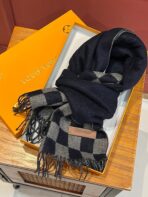 DAMIER SCARF 180 CM IN MIDNIGHT BLUE MIX GRAY CASHMERE 388316 - 图片 4