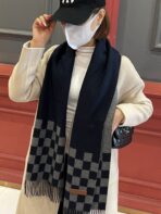 DAMIER SCARF 180 CM IN MIDNIGHT BLUE MIX GRAY CASHMERE 388316 - 图片 11