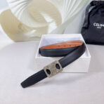 CL MEDIUM 25 MM REVERSIBLE FRAMED TRIOMPHE BELT BLACK AND BRONZE BROWN CALFSKIN SILVER HARDWARE - 图片 3
