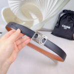 CL MEDIUM 25 MM REVERSIBLE FRAMED TRIOMPHE BELT BLACK AND BRONZE BROWN CALFSKIN SILVER HARDWARE - 图片 6