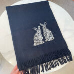 HARE WOOL CASHMERE SCARF 180 CM BLACK 394452 - 图片 8