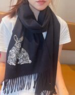HARE WOOL CASHMERE SCARF 180 CM BLACK 394452 - 图片 3