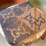 GG JACQUARD PATTERN KNIT SCARF 195 CM WITH TASSELS PIGEON BLUE 403745 - 图片 4