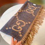 GG JACQUARD PATTERN KNIT SCARF 195 CM WITH TASSELS PIGEON BLUE 403745 - 图片 7