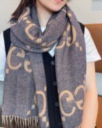 GG JACQUARD PATTERN KNIT SCARF 195 CM WITH TASSELS PIGEON BLUE 403745 - 图片 9
