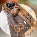 GG JACQUARD PATTERN KNIT SCARF 195 CM WITH TASSELS PIGEON BLUE 403745 - 图片 2