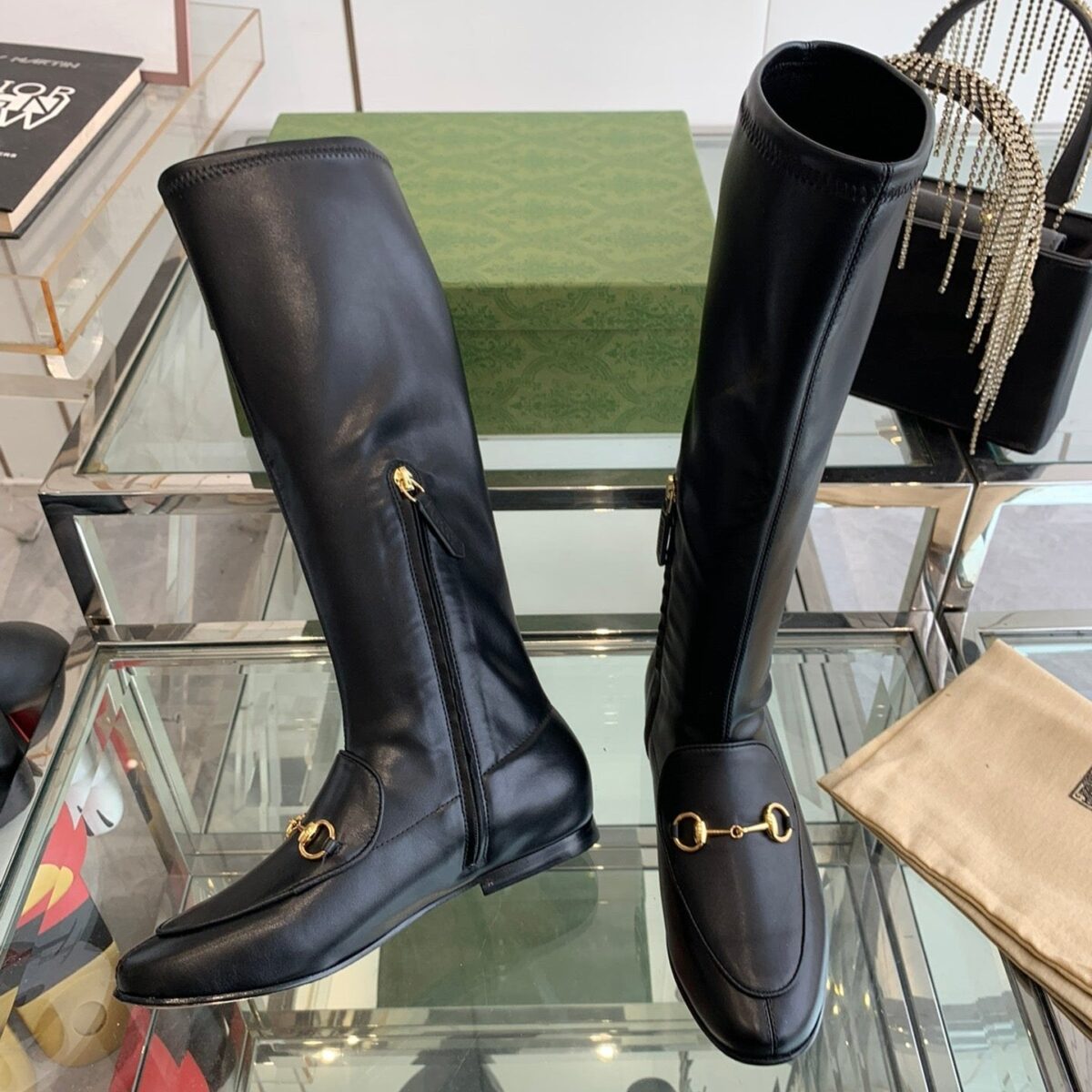 GG KNEE HIGH BOOTS WITH HORSEBIT IN BLACK CALFSKIN - 图片 1
