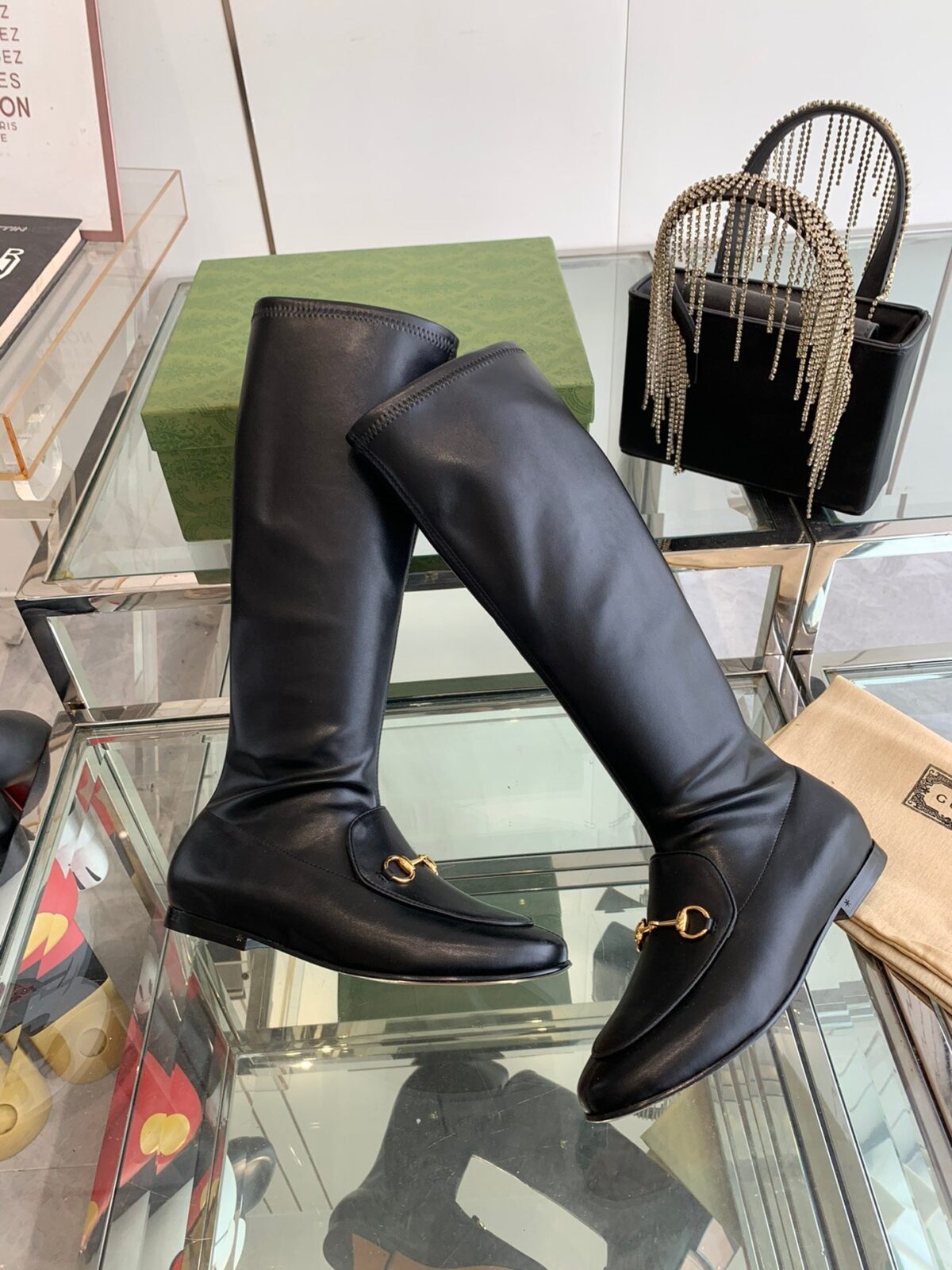 GG KNEE HIGH BOOTS WITH HORSEBIT IN BLACK CALFSKIN - 图片 6