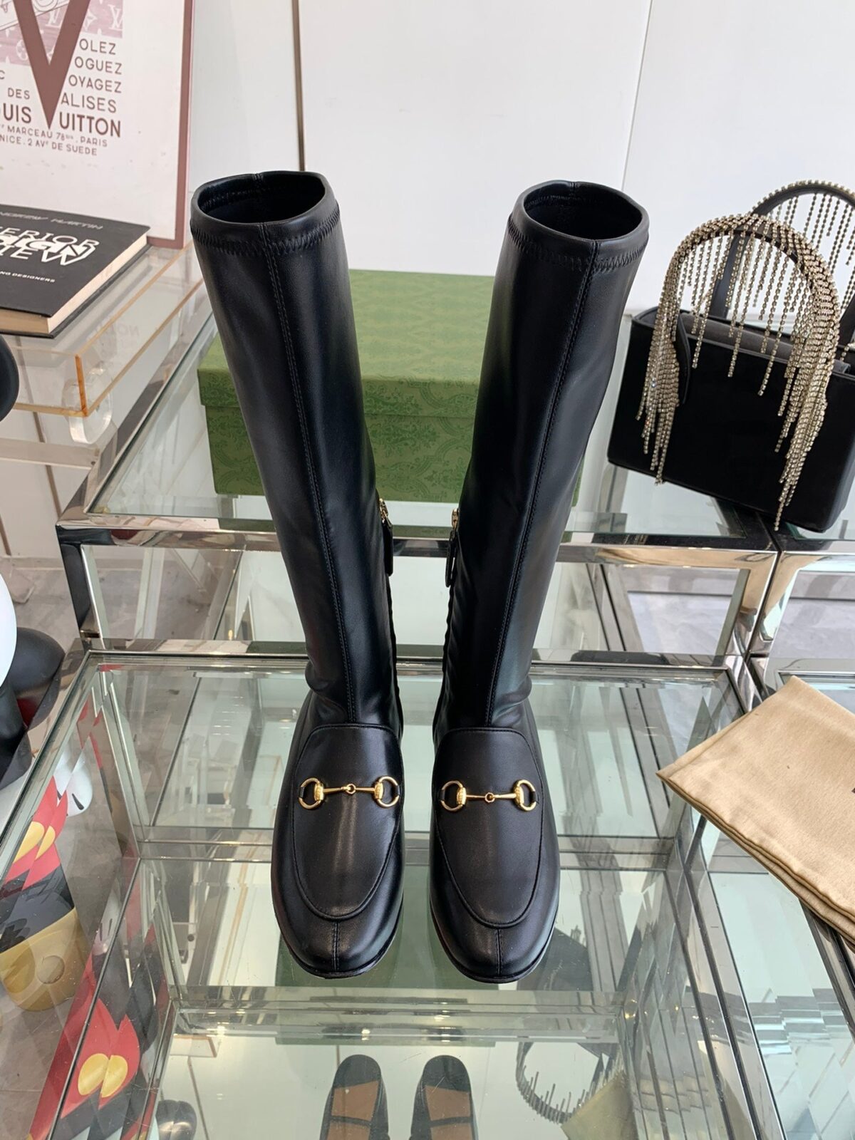 GG KNEE HIGH BOOTS WITH HORSEBIT IN BLACK CALFSKIN - 图片 2