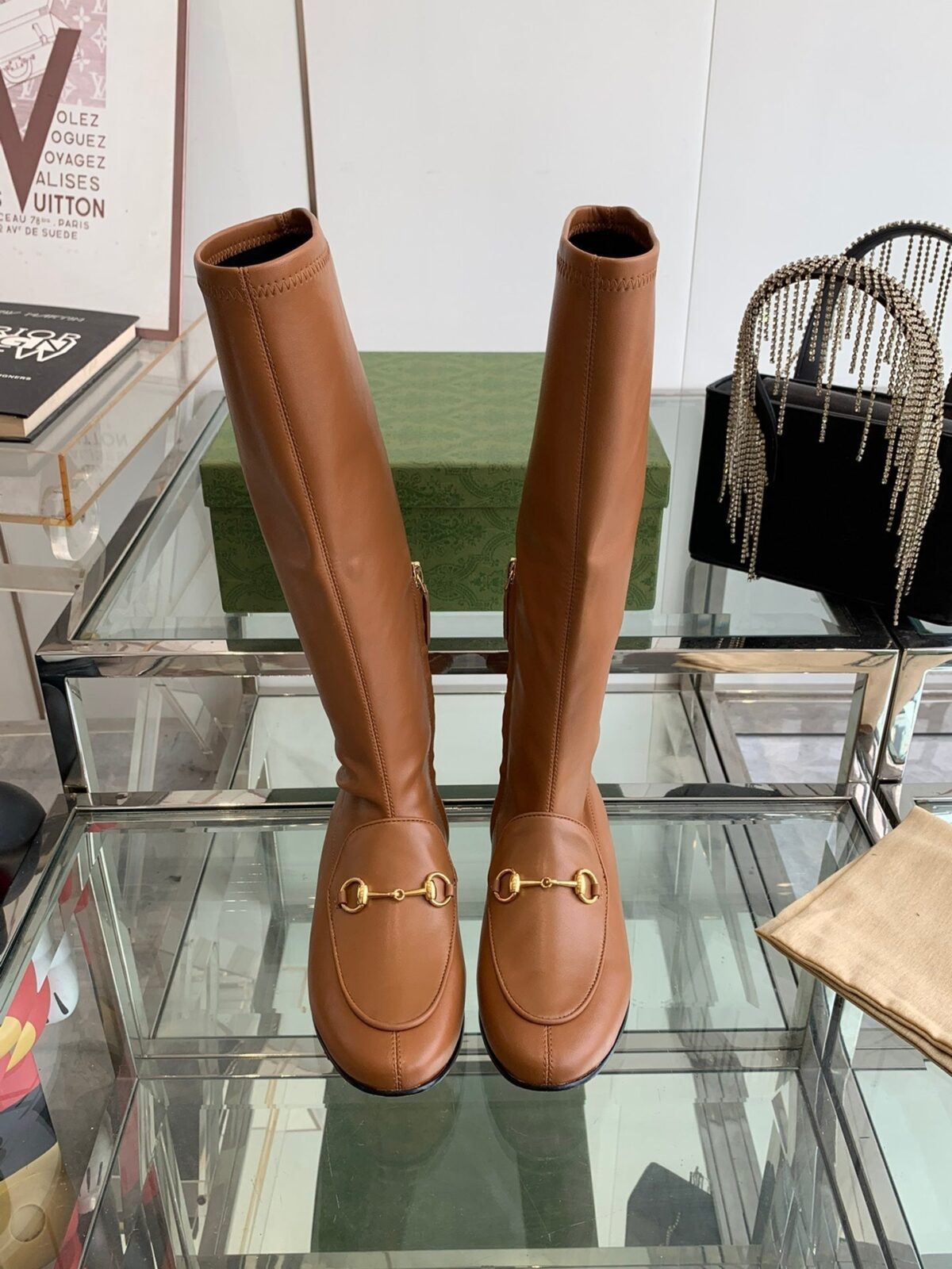 GG KNEE HIGH BOOTS WITH HORSEBIT IN CHOCOLATE BROWN CALFSKIN - 图片 2