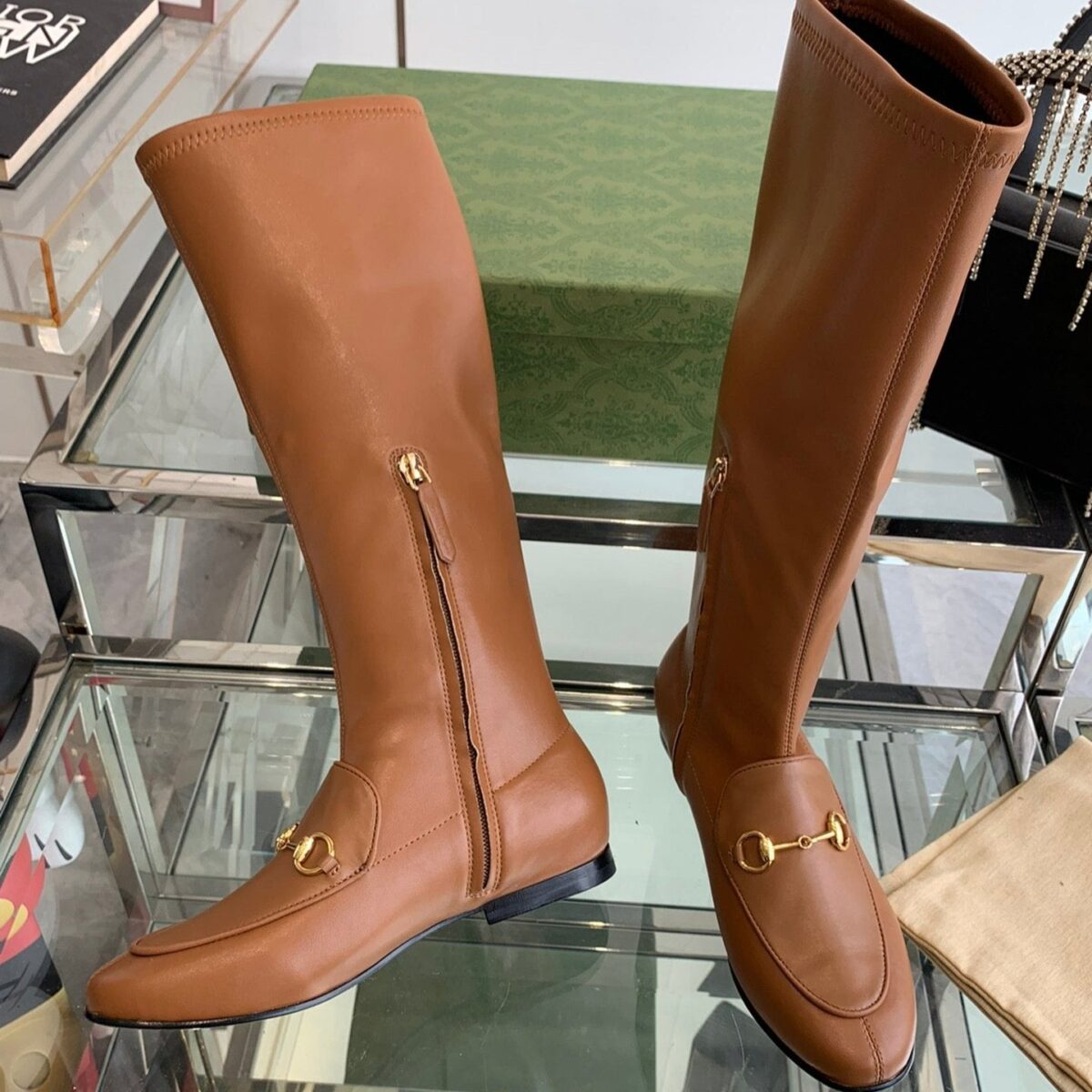 GG KNEE HIGH BOOTS WITH HORSEBIT IN CHOCOLATE BROWN CALFSKIN - 图片 1