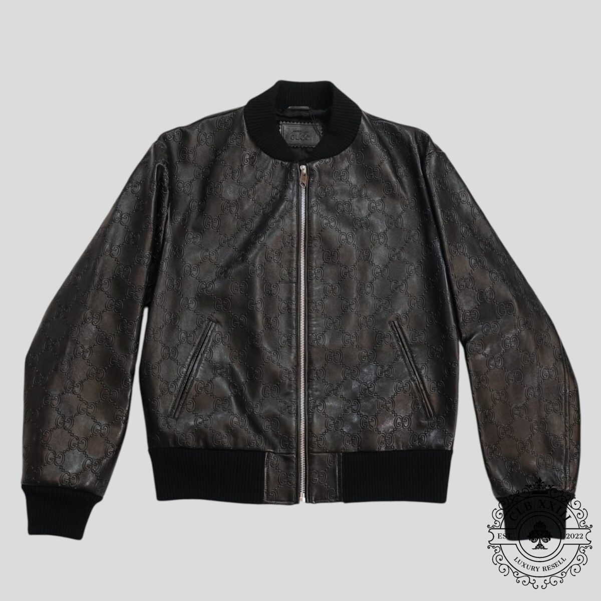 Gucci GG Leather Bomber Jacket in Black - 图片 1